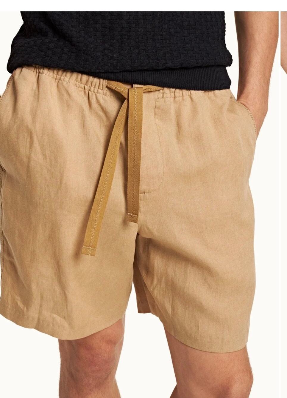 Orlebar Brown Mens Alex Linen Short with Piping in Biscuit Damson 36